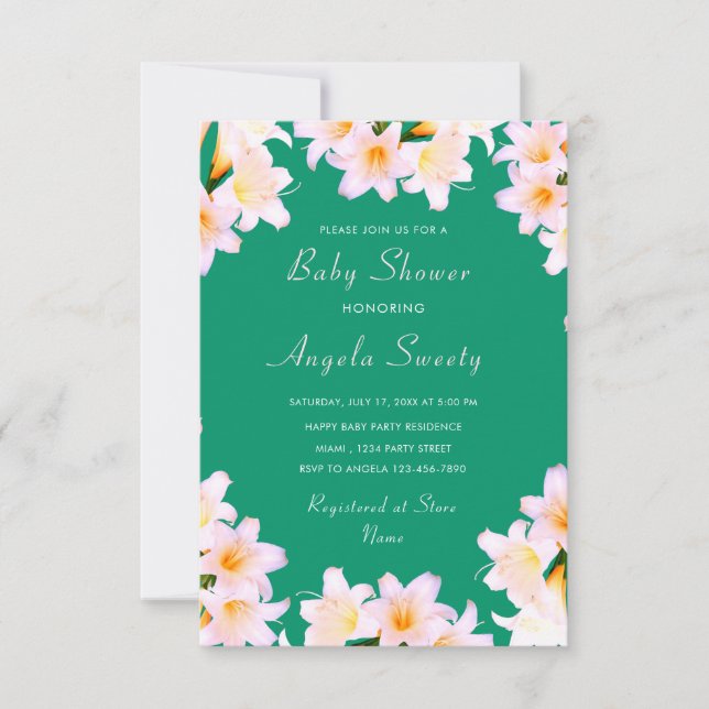 Modèle d'invitation Baby shower Lilies blanches (Devant)