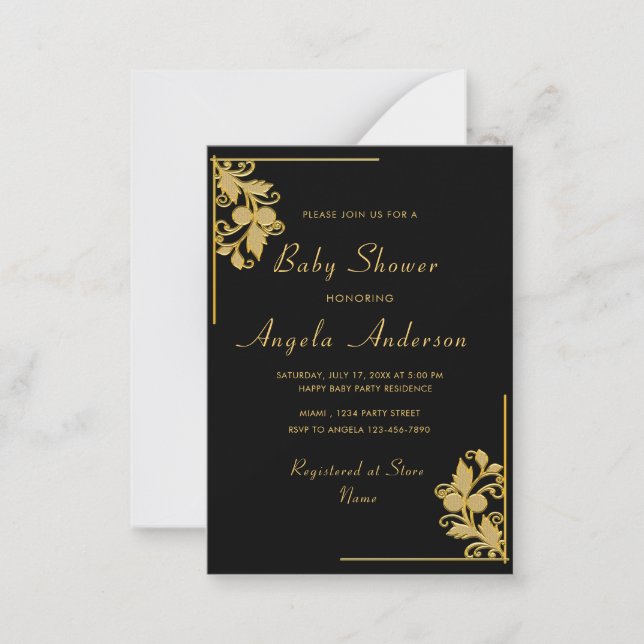 Modèle d'invitation Black Gold Baby Girl Shower (Devant)