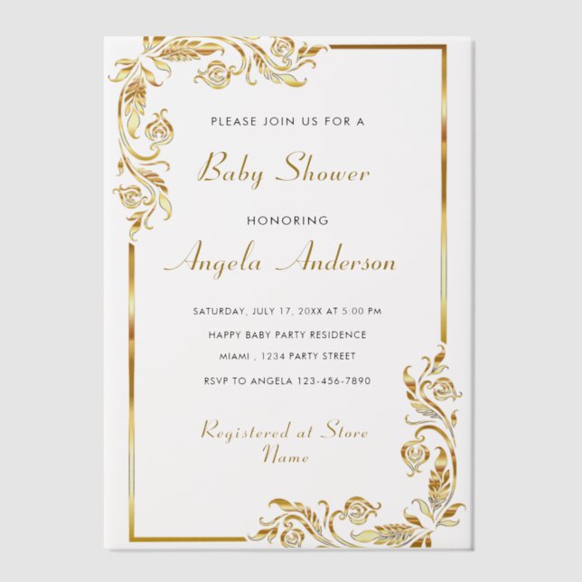 Modèle d'invitation de Baby shower Vellum Or Perso (Recto)