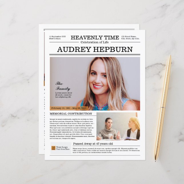 Modèle du journal du programme Memorial (Devant/Arrière en situation)