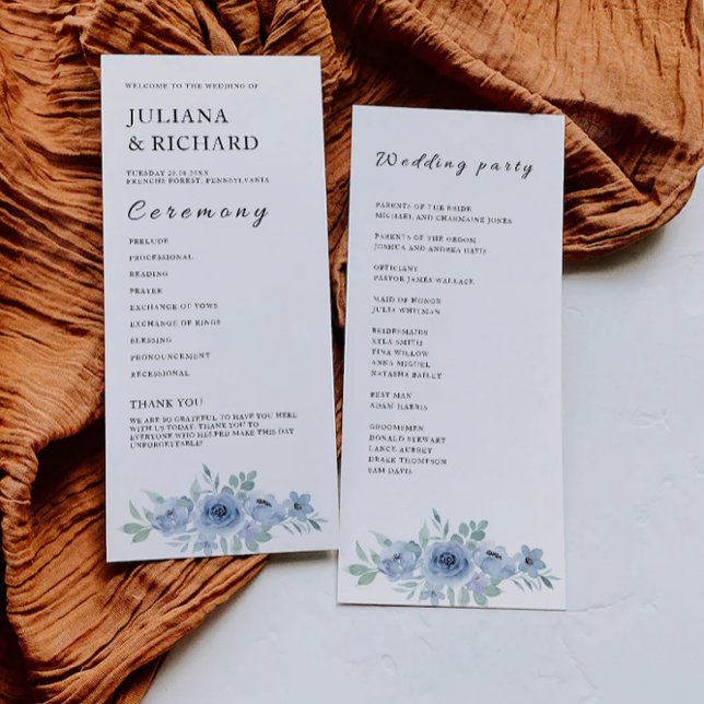 Modèle du programme de cérémonie du Mariage bleu (Blue Wedding Ceremony Program Template)