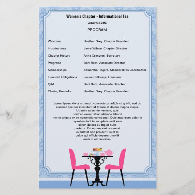 Modèle du programme Tea Party (Devant)