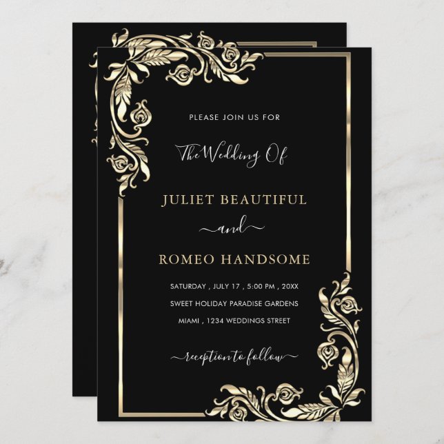 Modèle Faire-part de mariage de Dieu noir encadré (Devant / Derrière)