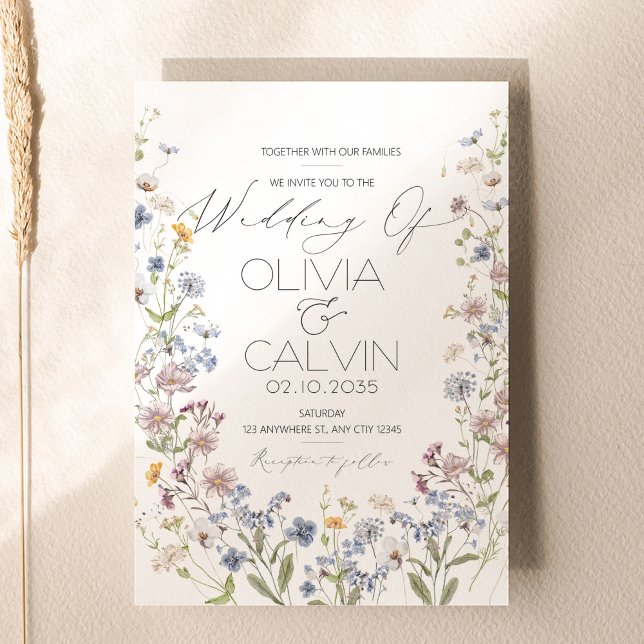 Modèle Faire-part de mariage fleur sauvage (Wildflower Wedding Invitation Template)