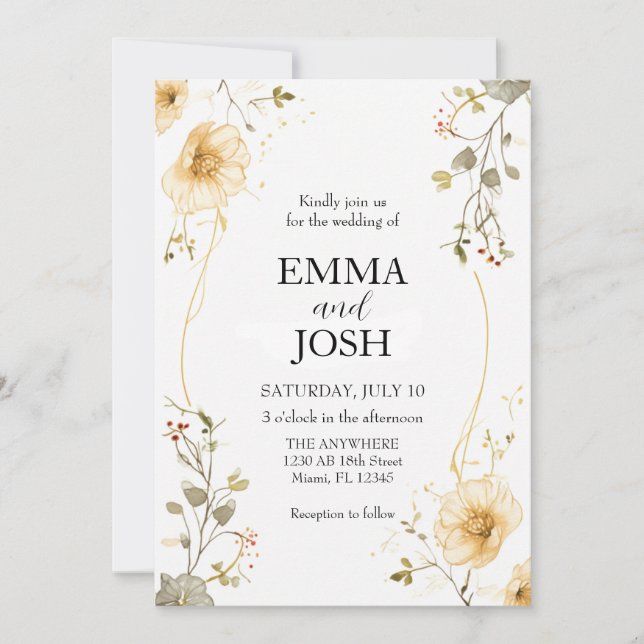 Modèle Faire-part de mariage fleur sauvage Boho (Devant)