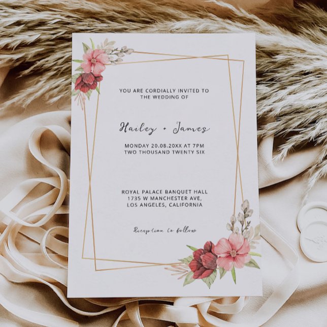 Modèle Faire-part de mariage rose (Rose Wedding Invitation Template)