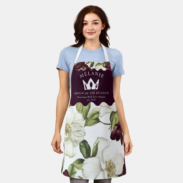 Modèle Floral Bourgogne - Tablier personnalisé (Porté)