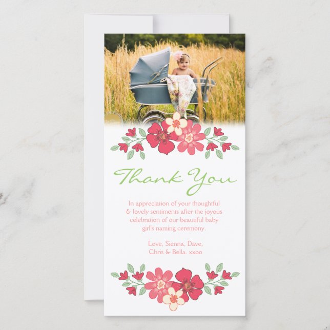 Modèle floral de carte photo de bébé de Merci (Devant)