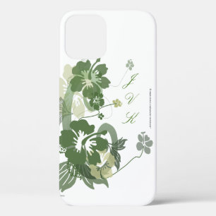 Modèle Floral hawaïen en vert Coque monogrammé -