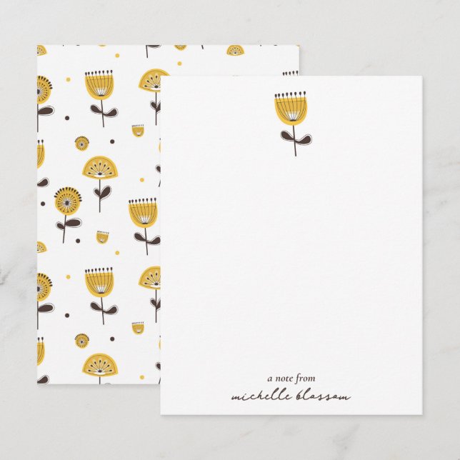 Modèle Floral Jaune Moderne Du Milieu Du Siècle (Devant / Derrière)