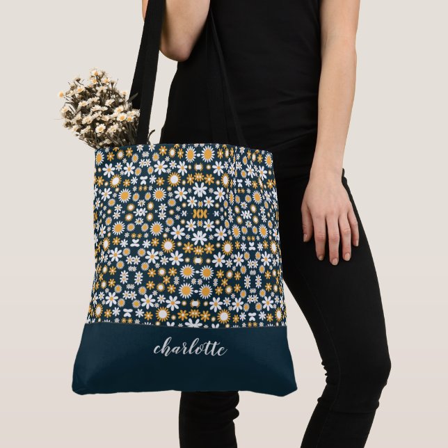 Modèle floral moderne Sac fourre-tout monogramme (De près)