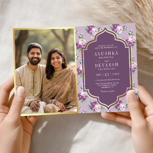 Modèle Floral pourpre QR Code Mariage indien