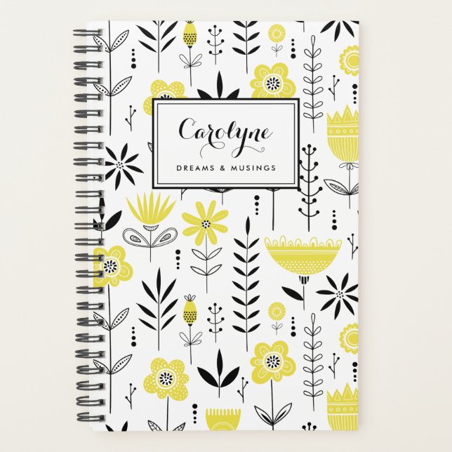 Modèle floral scandinave noir et jaune (Devant)