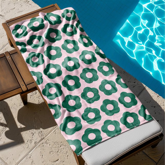 Modèle Floral Vert mignon Rétro (summer floral pattern bath towel, dopamine decor design, bath essentials, cute cold colorful design)