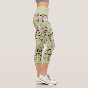 Modèle floral vert romantique rose capri leggings