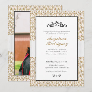 Modèle Gold Damask Photo Graduation Invitation