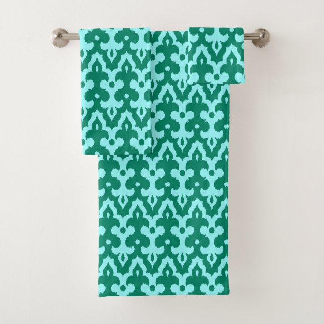 Modèle marocain Ikat Damask, Turquoise et Aqua (En situation)