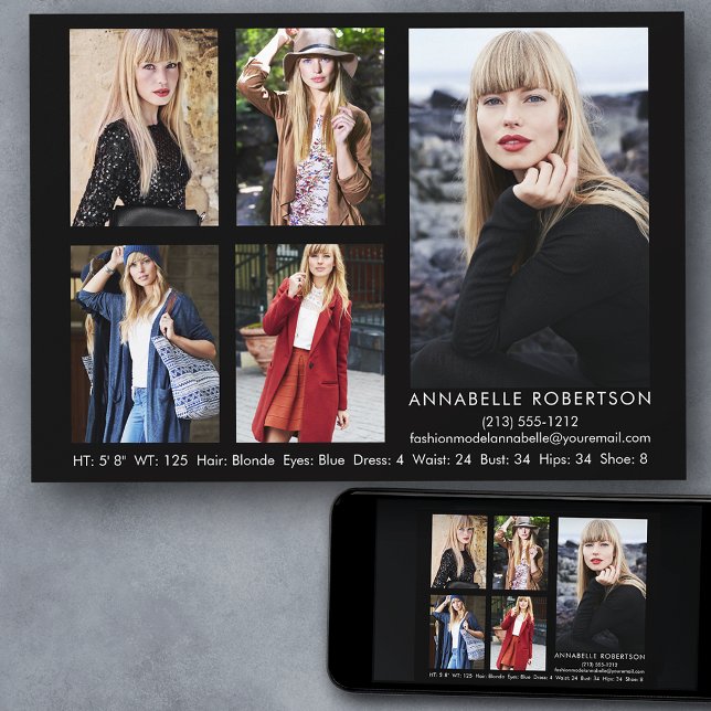 Modèle moderne et Actor 5 Photos Carte Comp (Customize to change background color, text size, style or to add more photos to back of card.)