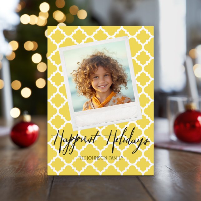 Modèle photo moderne de quatre feuilles pour les f (Holiday Photo Card with Yellow highlights)