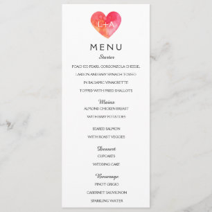 Modèle romantique de coeur de menu de mariage