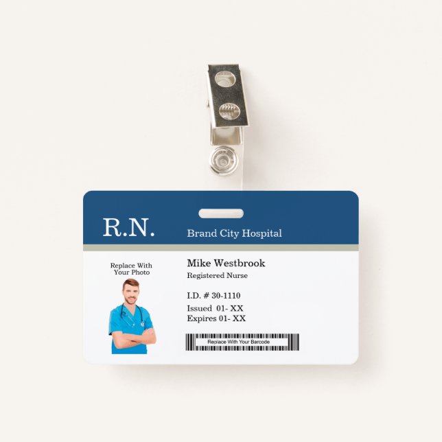 Modèles de badge d'identité photo du personnel Méd (Devant avec clip)