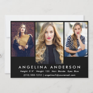 Modell Actor 3 Foto Comp Card   Schwarze Front Einladung