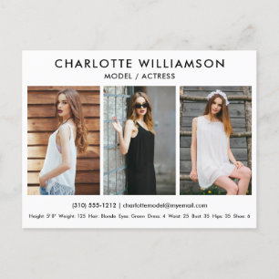 Modell Actor Comp Card 3 Foto Postkarte Weiß