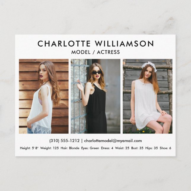 Modell Actor Comp Card 3 Foto Postkarte Weiß (Vorderseite)