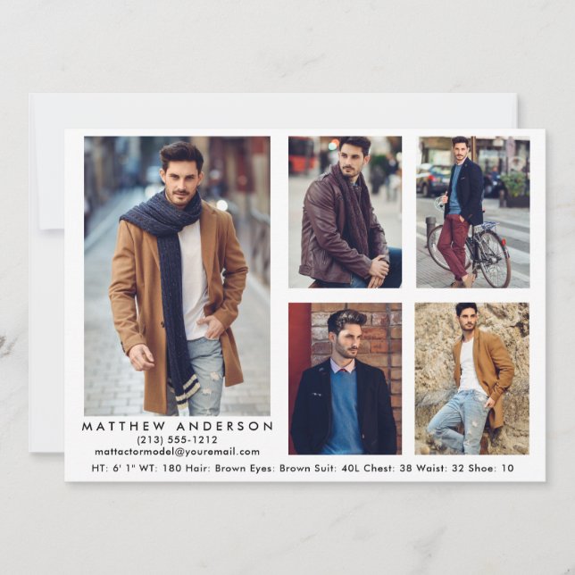 Modell Actor Comp Card Weiß - 5 Fotos (Vorderseite)