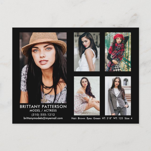 Modell Schauspieler 5 Foto Comp Card Schwarze Post Postkarte (Vorderseite)