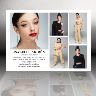 Modell Schauspieler 5 Foto Comp Card Vorlage 12x18