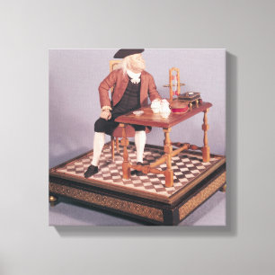 Modell von Benjamin Franklin an seinem Tisch Leinwanddruck