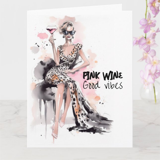 Modemagazin Leopard Kleid Rosa Wasserfarbe Karte (Orchidee)