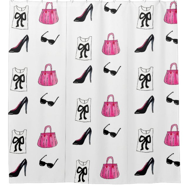 Modemode Teenager Handtasche Coquette Bogen Duschvorhang (Vorderseite)