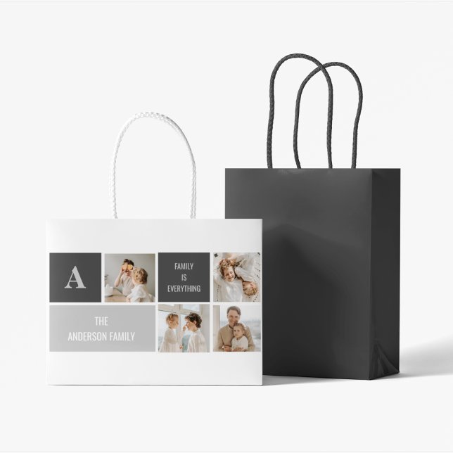 Moden 3Collage Foto & Grau Bestes Familiengeschenk Große Geschenktüte (Von Creator hochgeladen)
