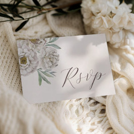 Moden Off White & Ivory  Watercolor Floral RSVP Karte