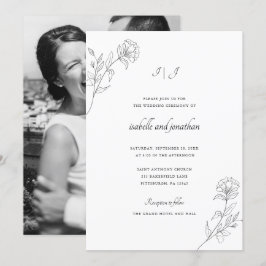 Moder Gezeichnet florale Foto Hochzeit Einladung