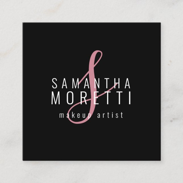 Moderen Makeup Artist Pink Black Quadratische Visitenkarte (Vorderseite)