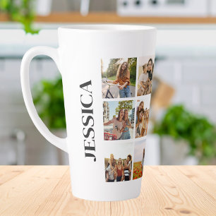 Modern 12 Foto Collage Monogram Name Milchtasse