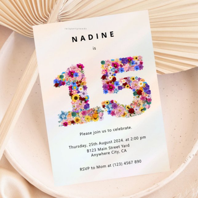 Modern 15th Birthday Floral Invitation Einladung (quinceanera, 15th birthday, 15th birthday invite, floral invitation, floral 15th birthday, girl 15th)