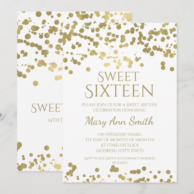 Modern 16 . Geburtstag Gold Fossilien Einladung (Vorne/Hinten)