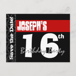 Modern 16. Geburtstag Save the Date Red Black V007 Ankündigungspostkarte