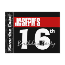 Modern 16. Geburtstag Save the Date Red Black V007