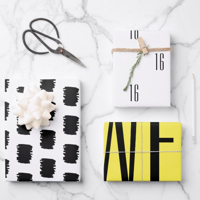 MOdern 16. Geburtstagsfeier Packpapier Geschenkpapier Set (Vorderseite)