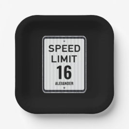 Modern 16th Birthday Speed Sign Pappteller