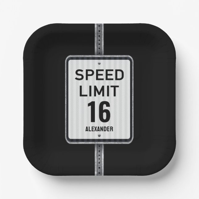 Modern 16th Birthday Speed Sign Pappteller (Vorderseite)