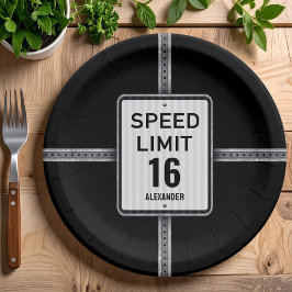 Modern 16th Birthday Speed Sign Pappteller