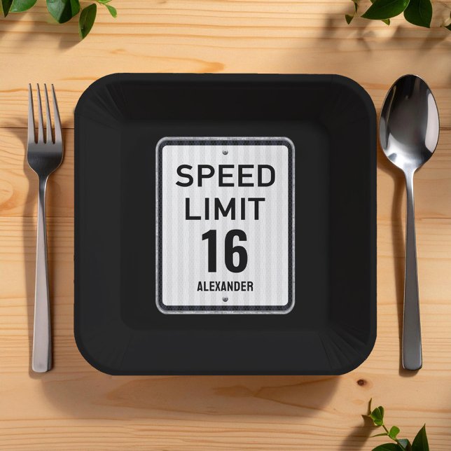 Modern 16th Birthday Speed Sign Pappteller (Von Creator hochgeladen)