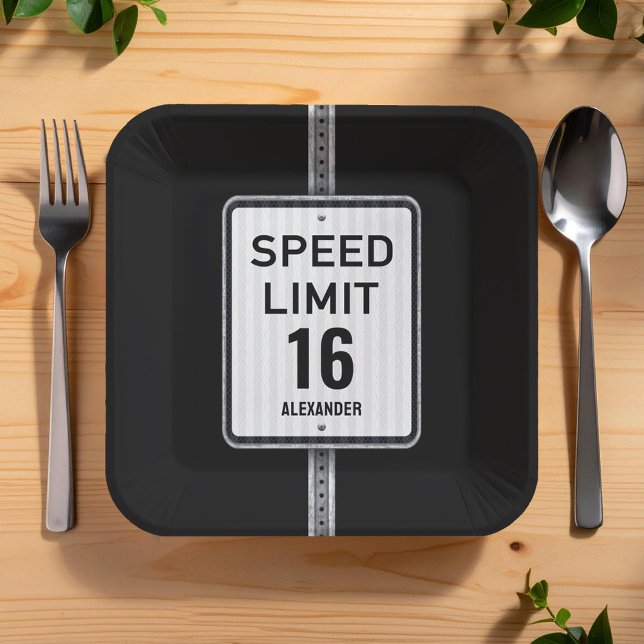 Modern 16th Birthday Speed Sign Pappteller (Von Creator hochgeladen)
