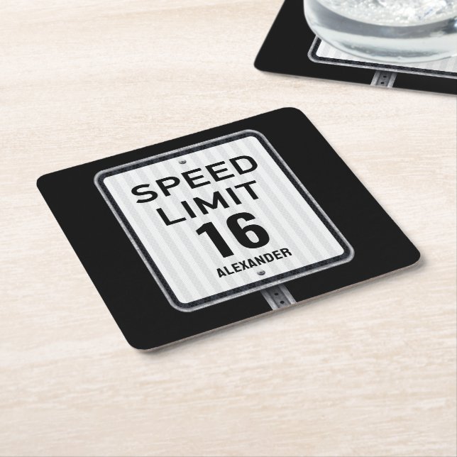 Modern 16th Birthday Speed Sign Rechteckiger Pappuntersetzer (angewinkelt)